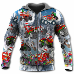 Christmas Funny Santa Claus Riding Red Truck Snow Mountain - Hoodie - Owl Ohh - Owl Ohh