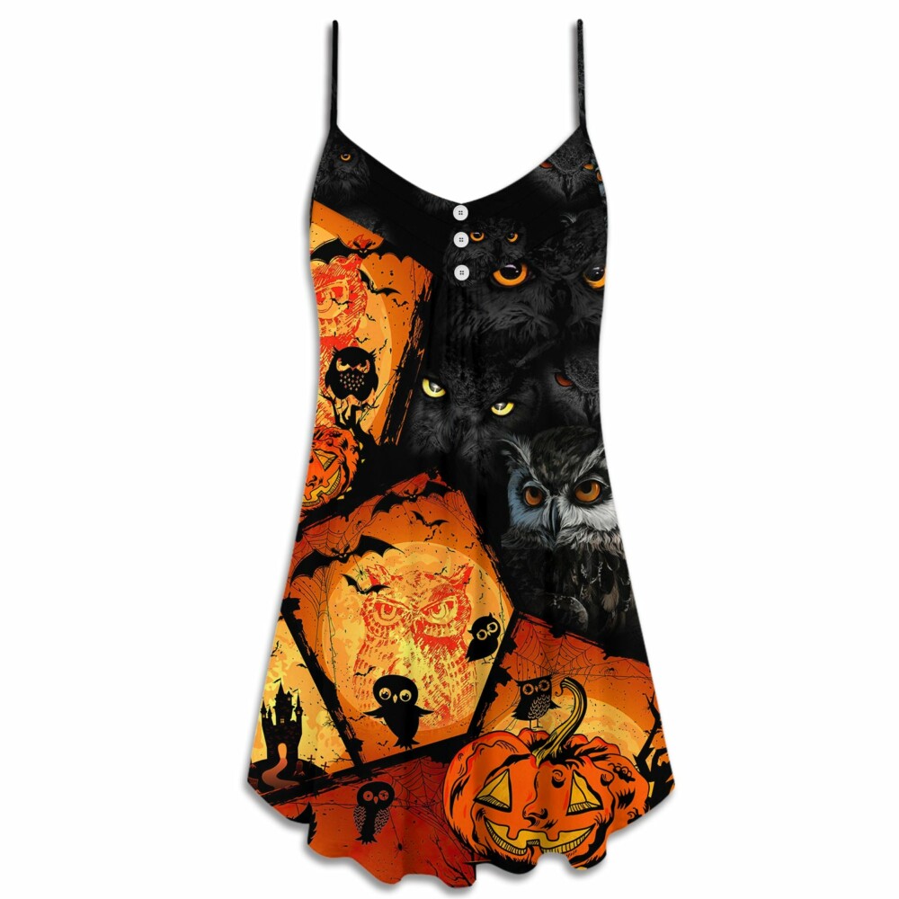 Halloween Owl Pumpkin Scary - V-neck Sleeveless Cami Dress - Owl Ohh - Owl Ohh