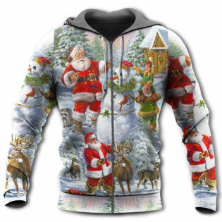 Christmas Santa Claus Snowman Elf So Happy Art Style - Hoodie - Owl Ohh - Owl Ohh