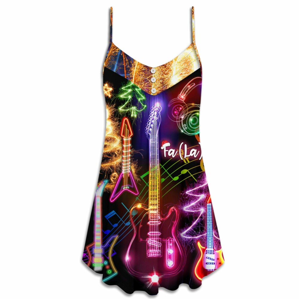 Christmas Guitar Tree Happy Glow Light Style - V-neck Sleeveless Cami Dress - Owl Ohh - Owl Ohh