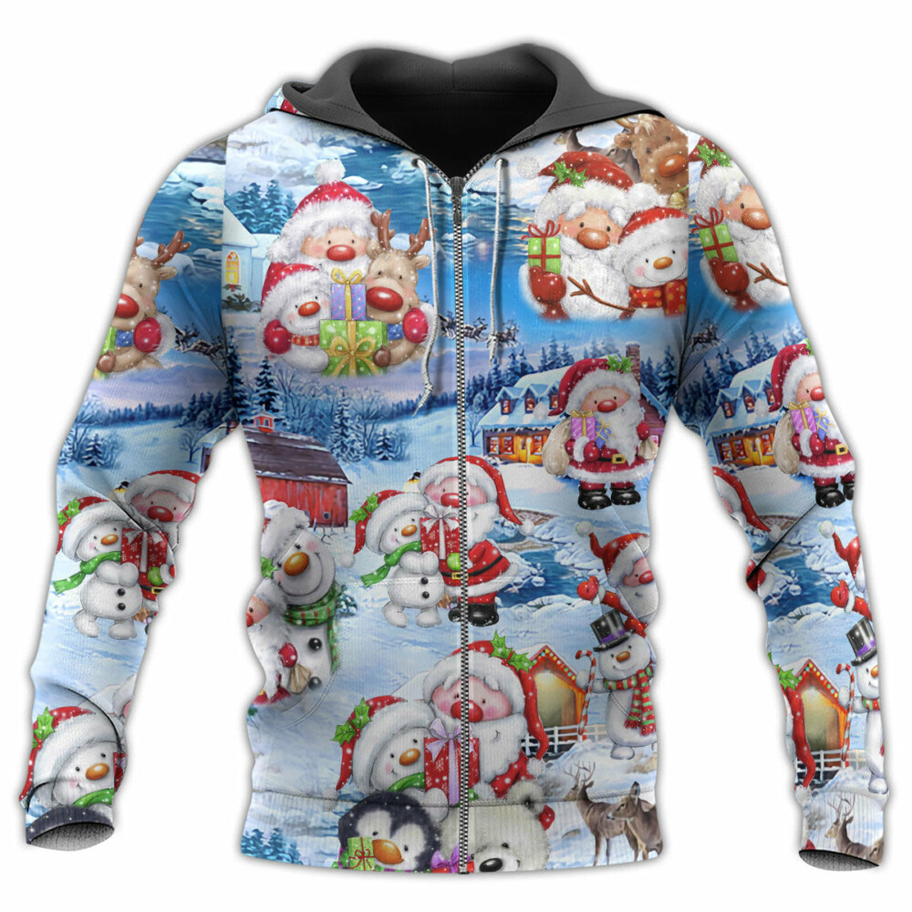 Santa And Snowman Christmas Holiday - Hoodie - Owl Ohh - Owl Ohh