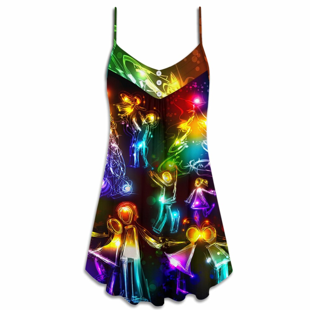 Christmas Family Happy Love Tree Neon Light Style - V-neck Sleeveless Cami Dress - Owl Ohh - Owl Ohh