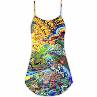 Hippie Turtle Colorful Art Peace - V-neck Sleeveless Cami Dress - Owl Ohh - Owl Ohh