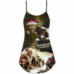 Skull Merry Xmas And Happy New Year - V-neck Sleeveless Cami Dress - Owl Ohh - Owl Ohh