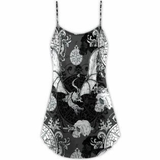 Dragon Snorting Fire Gothic Nautical Compass And Baroque - V-neck Sleeveless Cami Dress - Owl Ohh - Owl Ohh