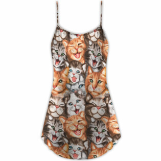 Cat Cute Happy Life With Funny Little Cat - V-neck Sleeveless Cami Dress - Owl Ohh - Owl Ohh
