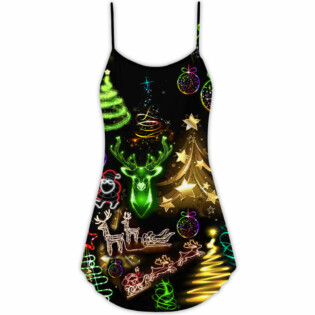 Christmas Neon Art Christmas Tree And Snowman - V-neck Sleeveless Cami Dress - Owl Ohh - Owl Ohh