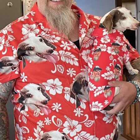 Custom Hawaiian Shirt For Dog Lovers | Personalized Puppy Lovers Gift | Leaves & Flowers Pattern Red ColorAloha Shirt