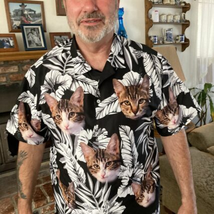 Custom Hawaiian Shirt For Cat Lovers | Personalized Kitty Lovers Gift | Flowers Pattern Black Color Aloha Shirt