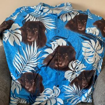 Custom Hawaiian Shirt With Pet Photo | Personalized Gift For Pet Lovers | Leaves Pattern Sea Blue Color Aloha Shirt