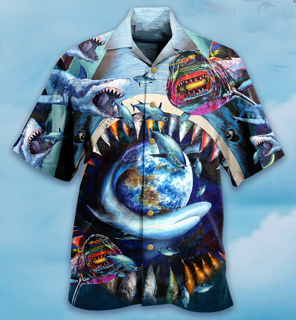 Shark Love Earth - Hawaiian Shirt - Owl Ohh - Owl Ohh