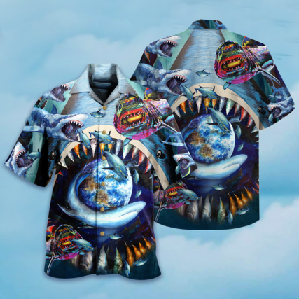 Shark Love Earth - Hawaiian Shirt - Owl Ohh - Owl Ohh