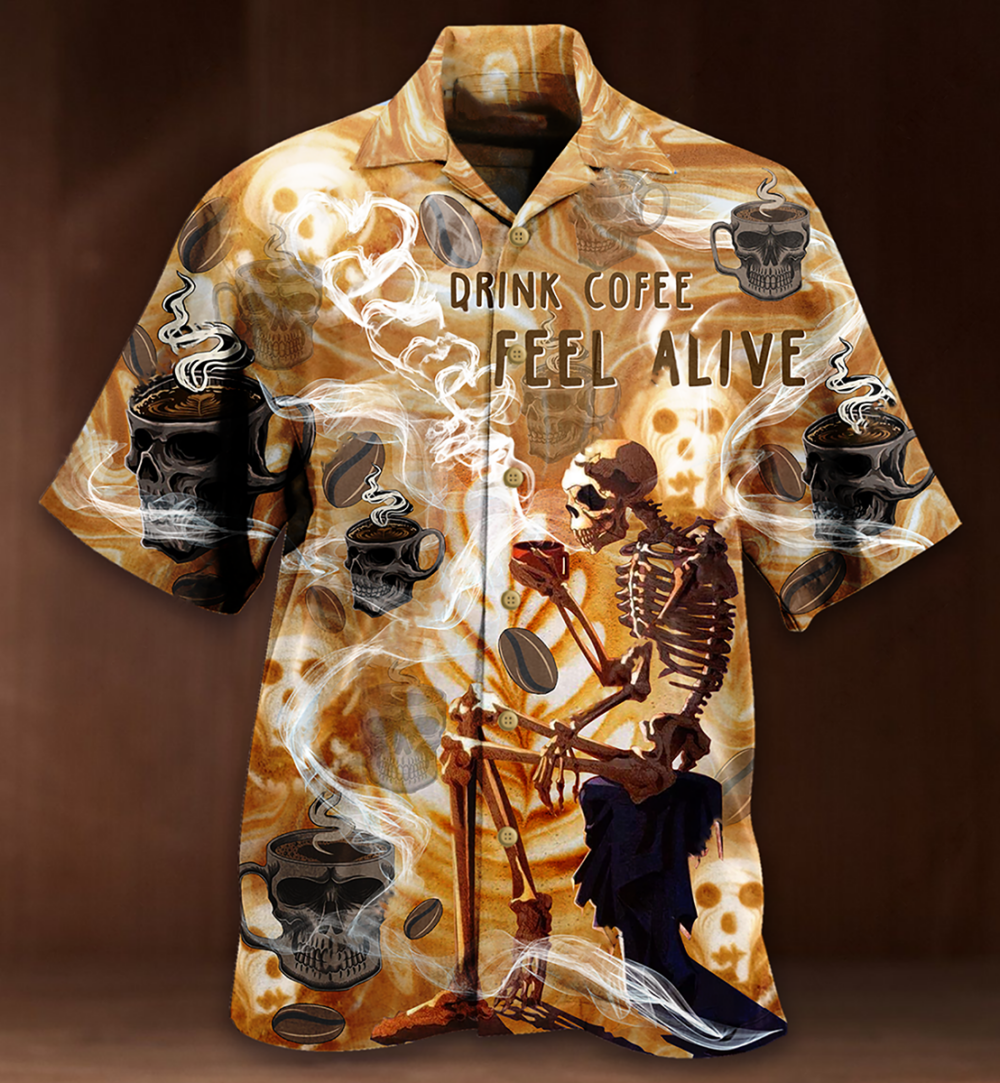 Skull Drink Coffee Feel Alive - Hawaiian Shirt - Owl Ohh - Owl Ohh