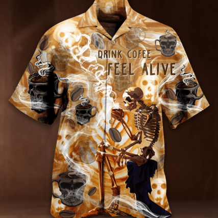 Skull Drink Coffee Feel Alive - Hawaiian Shirt - Owl Ohh - Owl Ohh