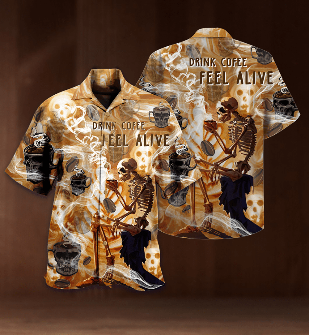 Skull Drink Coffee Feel Alive - Hawaiian Shirt - Owl Ohh - Owl Ohh