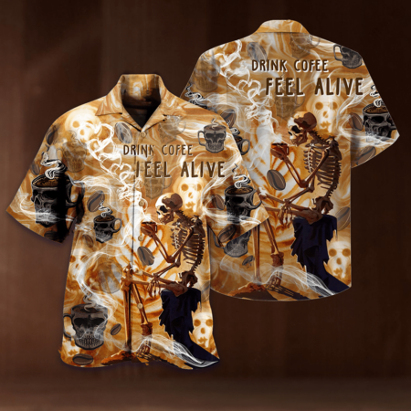Skull Drink Coffee Feel Alive - Hawaiian Shirt - Owl Ohh - Owl Ohh