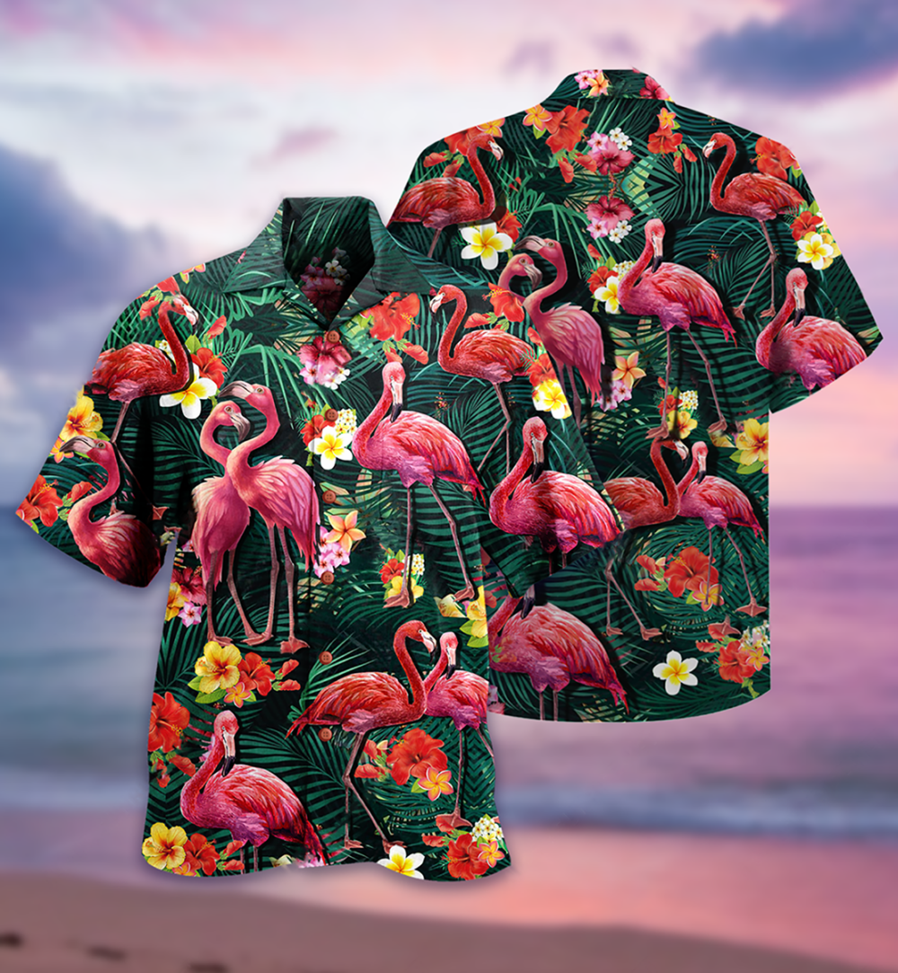 Flamingo Couple Love Flowers - Hawaiian Shirt - Owl Ohh - Owl Ohh
