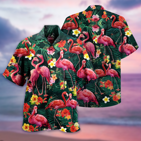 Flamingo Couple Love Flowers - Hawaiian Shirt - Owl Ohh - Owl Ohh