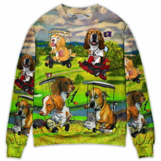 Golf Dog Driving Golf Cart Art Style - Sweater - Ugly Christmas Sweaters - Owl Ohh-Owl Ohh