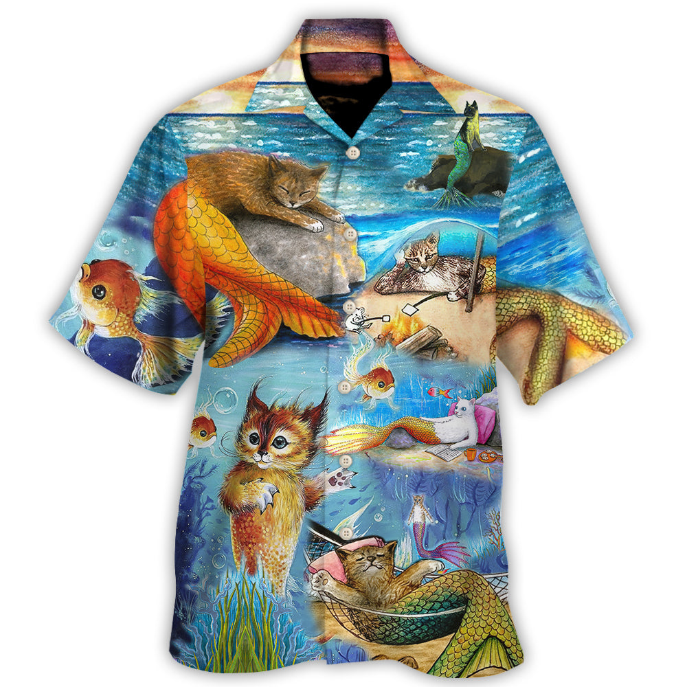 Cat Mermaid Off Sleeping - Hawaiian Shirt - Owl Ohh-Owl Ohh