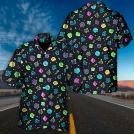 DnD Dice Retro Design - Hawaiian Shirt - Owl Ohh-Owl Ohh