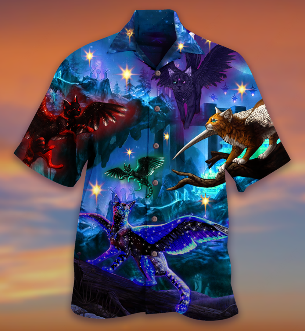 Cat Fly Love Dark - Hawaiian Shirt - Owl Ohh - Owl Ohh