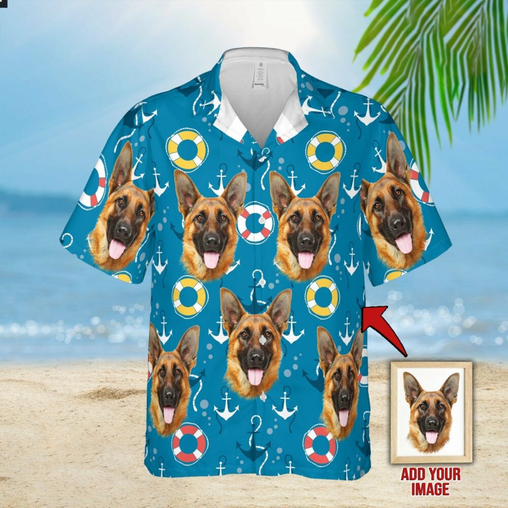 Custom Hawaiian Shirt With Pet Face | Personalized Gift For Pet Lovers | Sea Pattern Aloha Shirt
