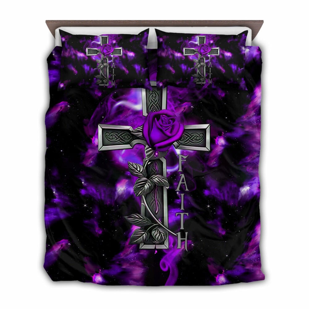 Jesus Faith Purple Rose Jesus Cross Christian Galaxy Sky - Bedding Cover - Owl Ohh-Owl Ohh