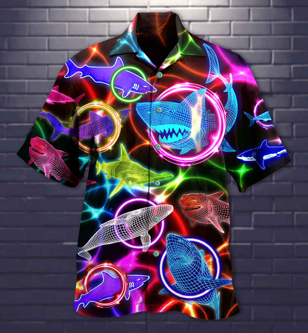 Shark Loves Circle Neon Style - Hawaiian Shirt - Owl Ohh - Owl Ohh