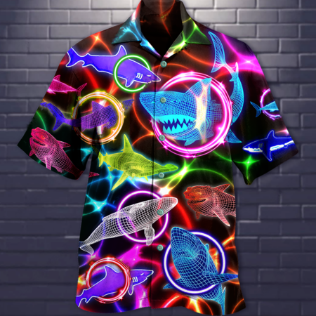 Shark Loves Circle Neon Style - Hawaiian Shirt - Owl Ohh - Owl Ohh