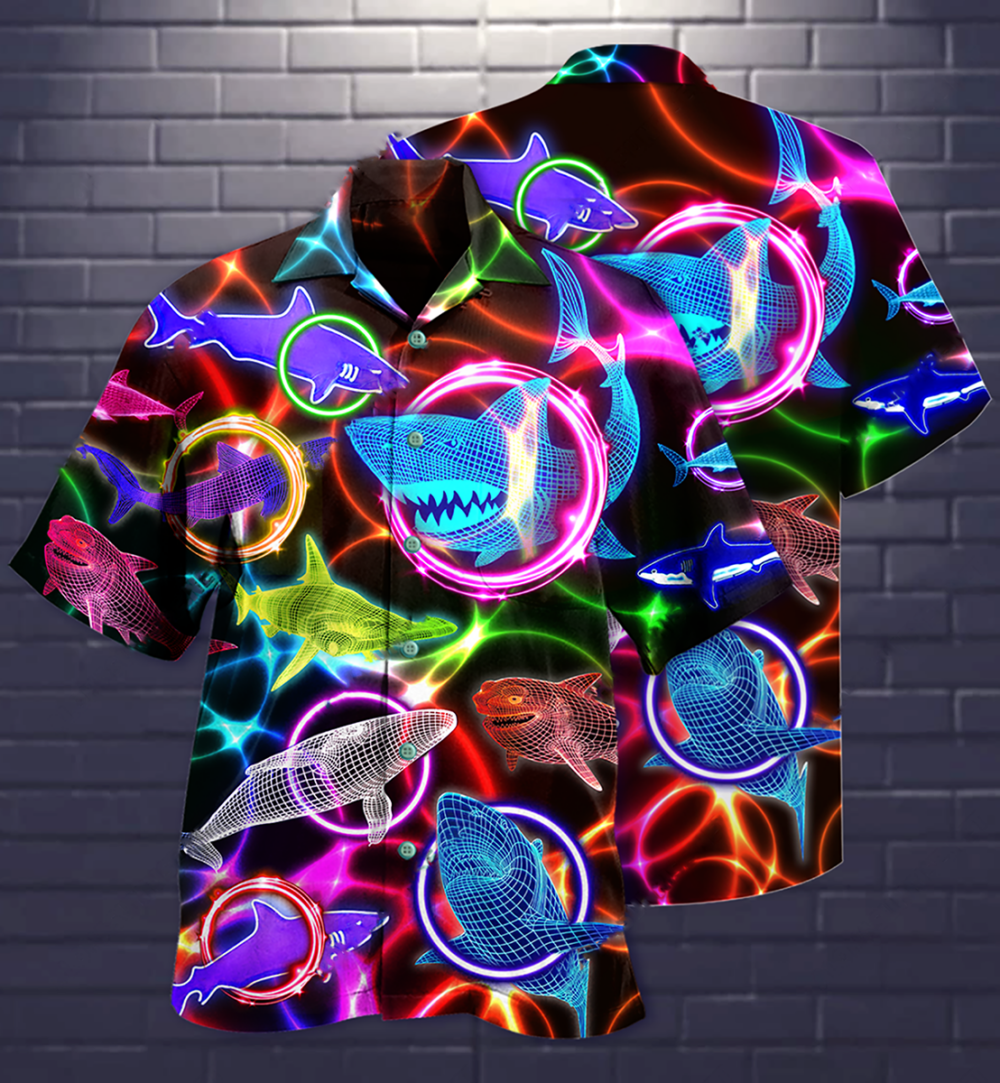 Shark Loves Circle Neon Style - Hawaiian Shirt - Owl Ohh - Owl Ohh