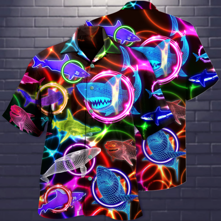 Shark Loves Circle Neon Style - Hawaiian Shirt - Owl Ohh - Owl Ohh
