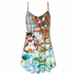 Snowman Happy Farm Holiday Christmas - V-neck Sleeveless Cami Dress - Owl Ohh - Owl Ohh