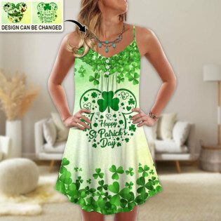 ST Patrick's Day Shamrock Watercolor Happy ST Patrick's Day Special Gift - V-neck Sleeveless Cami Dress - Personalized Photo Gifts - Owl Ohh