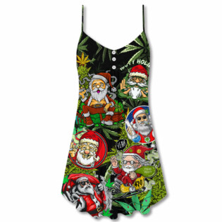 Christmas Weed Smoking Santa Hippie - V-neck Sleeveless Cami Dress - Owl Ohh - Owl Ohh