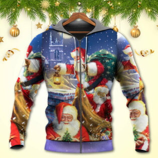 Christmas Funny Santa Claus Up On Rooftop Art Style - Hoodie - Owl Ohh - Owl Ohh