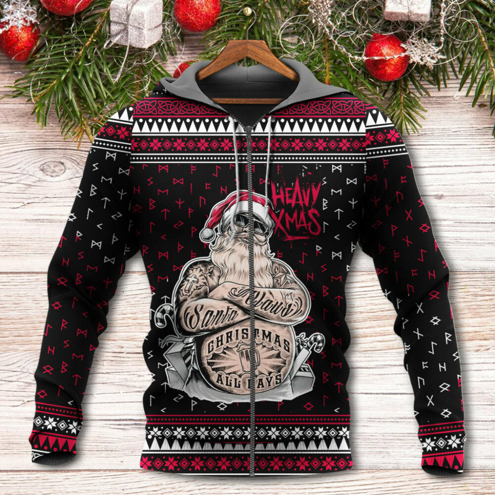 Christmas Tattoo Santa Funny Merry Xmas - Hoodie - Owl Ohh - Owl Ohh