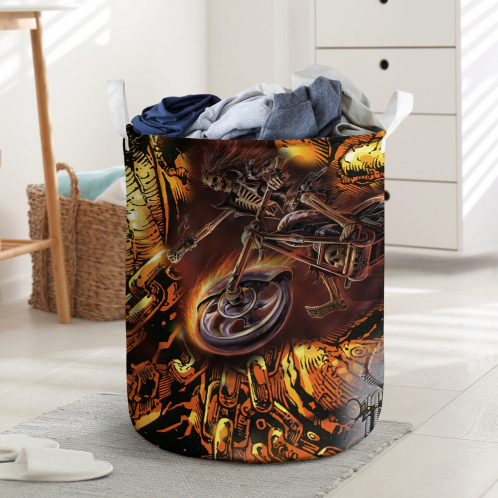 Skull Motorcycle Racing Fast Fire - Laundry Basket - Owl Ohh - Owl Ohh