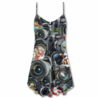 Camera Art Merry Christmas - V-neck Sleeveless Cami Dress - Owl Ohh - Owl Ohh