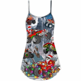 Christmas Santa Claus Driving Red Truck Light Art Style - V-neck Sleeveless Cami Dress - Owl Ohh - Owl Ohh
