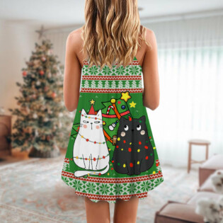 Christmas Meowy Cat Wreck The Tree - V-neck Sleeveless Cami Dress - Owl Ohh - Owl Ohh