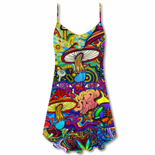 Hippie Mushroom Colorful Lover - V-neck Sleeveless Cami Dress - Owl Ohh - Owl Ohh