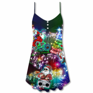 Music Santa Funny Merry Christmas - V-neck Sleeveless Cami Dress - Owl Ohh - Owl Ohh
