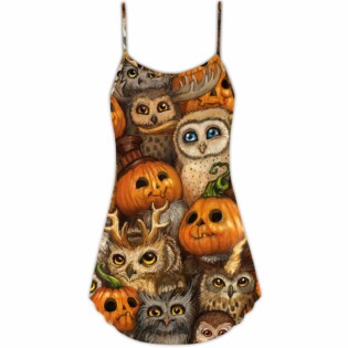 Halloween Owl Pumpkin Pattern - V-neck Sleeveless Cami Dress - Owl Ohh - Owl Ohh