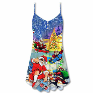 Skateboard Christmas Santa Jumping - V-neck Sleeveless Cami Dress - Owl Ohh - Owl Ohh