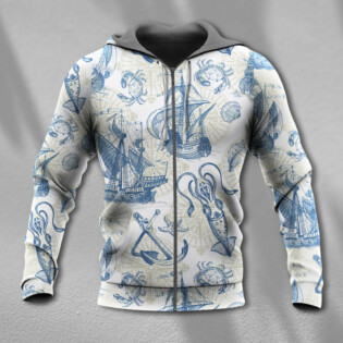 Ocean Life Vintage Sailboat Sea Monster Geographical Maps - Hoodie - Owl Ohh - Owl Ohh