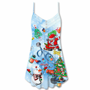 Nurse Love Xmas Santa Merry Christmas Snow - V-neck Sleeveless Cami Dress - Owl Ohh - Owl Ohh
