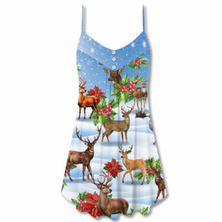 Deer Merry Christmas Snow Art - V-neck Sleeveless Cami Dress - Owl Ohh - Owl Ohh