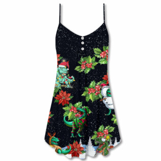 Dinosaur Funny Merry Christmas - V-neck Sleeveless Cami Dress - Owl Ohh - Owl Ohh