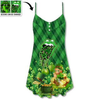 ST.Patrick's Day Lucky Lips Vibe Art Style - V-neck Sleeveless Cami Dress - Owl Ohh - Owl Ohh